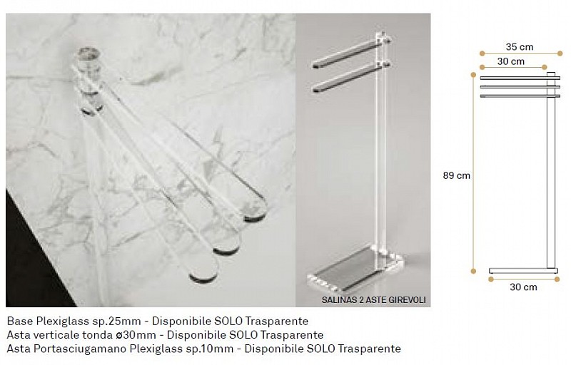 Piantana da terra porta asciugamani in plexiglass trasparente